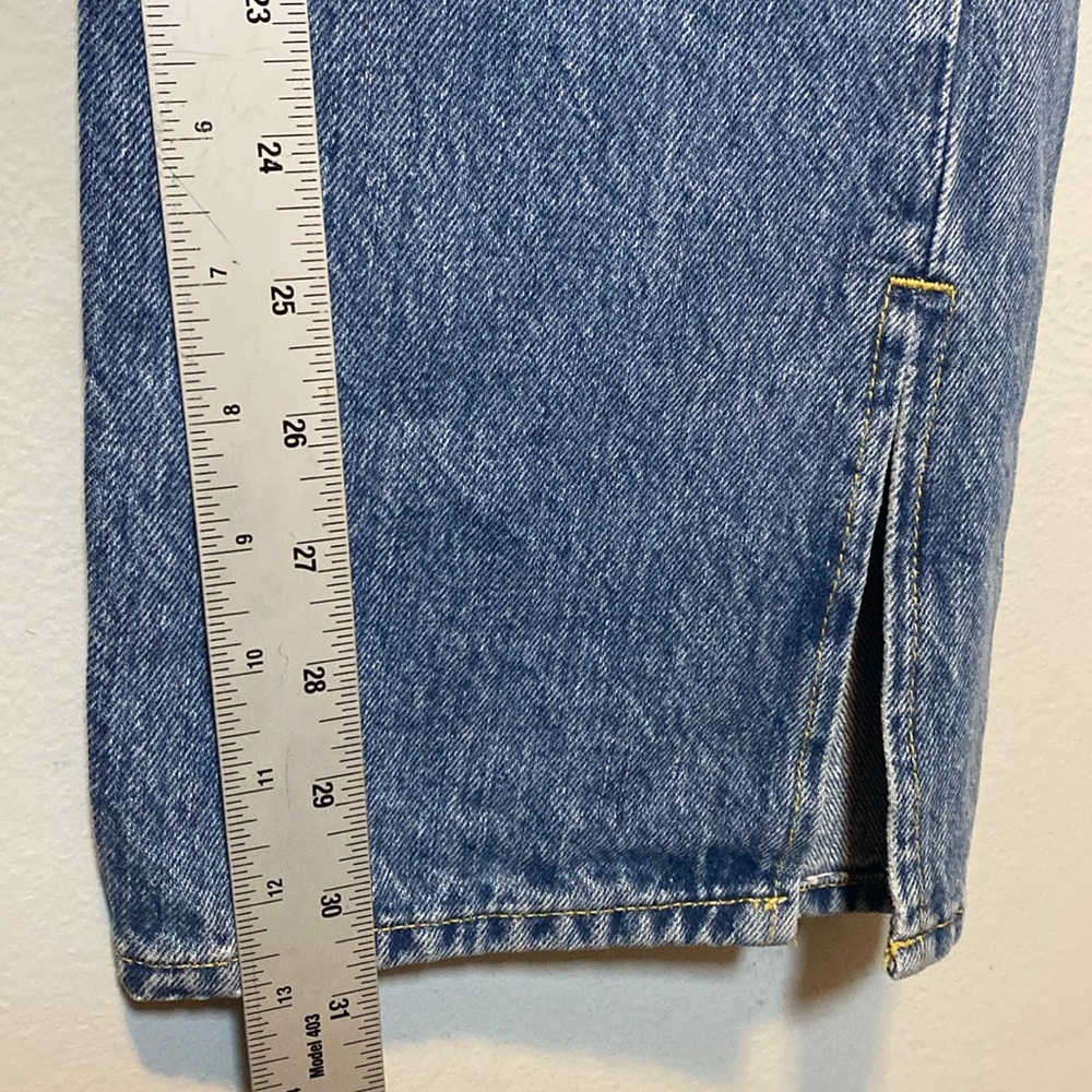 Good American Good Boy Straight Jeans Women’s 15 Blue Medium Wash Denim Slit Hem - Picture 15 of 17